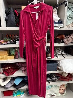 LOFT Fuchsia Long Sleeve Maxi Dress